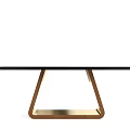 Modern Black Dining Table With Wooden Gold Metal Geometric Leg Base Design
