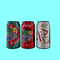 Colorful Beverage Cans In Green Red And White On Light Blue Background