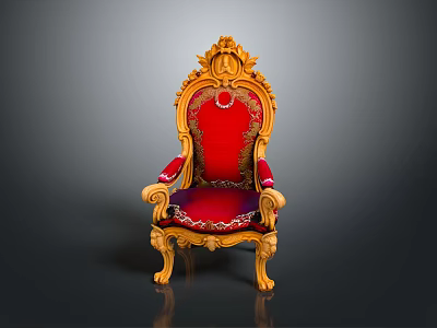 Ornate Royal Chair With Golden Carved Frame And Red Velvet Upholstery 3d model