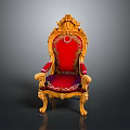 Ornate Royal Chair With Golden Carved Frame And Red Velvet Upholstery
