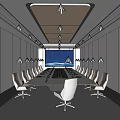 Modern Conference Room Interior Design With Long Table Chairs Large Screen White Walls And Lighting