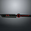 Modern Futuristic Weapon With Black Blade Red Accents And Circular Handle Design