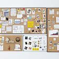 Creative Photo Wall With Multiple Cork Boards Papers Photos Sketches Notes And Charts