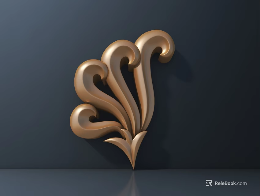 Elegant Golden Curved Wall Decoration With Reflective Metallic Texture On Dark Background 3d model 