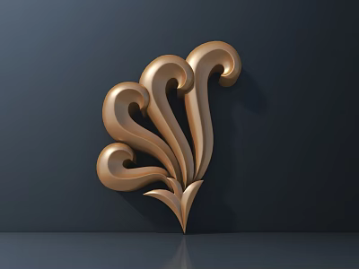 Elegant Golden Curved Wall Decoration With Reflective Metallic Texture On Dark Background 3d model
