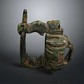 Ancient Rusted Bronze Household Container With Decorative Handle And Intricate Surface Patterns 3d model