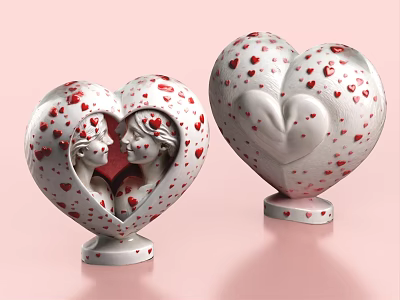 Heart Shaped White Art Installation With Red Spots Inner Human Figures And Heart Indentation 3d model
