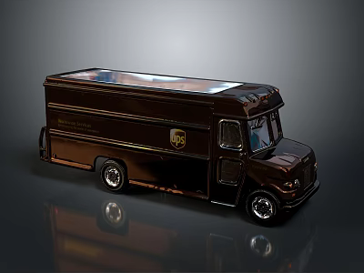 Brown Shiny Food Truck With Glass Top And Reflective Surface 3d model
