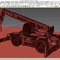 Red Industrial Mobile Crane With Striped Boom For Heavy Duty Construction Work