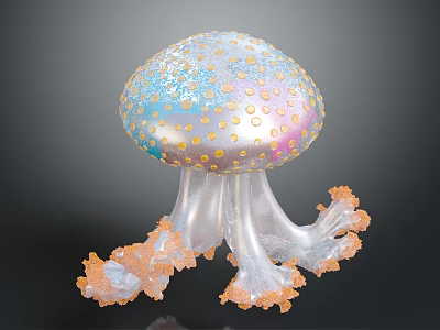 Vibrant Colorful Iridescent Jellyfish Sculpture With Transparent Tentacles And Orange Edges 3d model