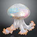 Vibrant Colorful Iridescent Jellyfish Sculpture With Transparent Tentacles And Orange Edges