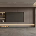 Modern Minimalist TV Wall Design With Wooden Panels Large Screen Side Shelves And Bottom Lighting
