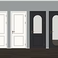 White and Black Hinged Doors Featuring Glass Panels and Golden Handles for Interior