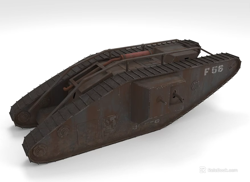 Vintage Military Tank Featuring Rustic Tracks Turret And Serial Number F56 3d model 
