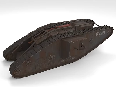 Vintage Military Tank Featuring Rustic Tracks Turret And Serial Number F56 3d model