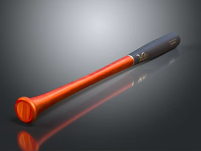Red And Black Wooden Baseball Bat With Black Grip And Gold Logo Design 3d model