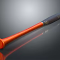 Red And Black Wooden Baseball Bat With Black Grip And Gold Logo Design