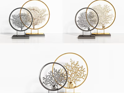 Modern Decorative Ornament Set With Circular Frames Tree Branch Design Gold Silver Stands For Home Decor 3d model