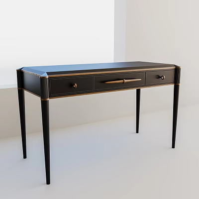 Elegant Modern Black Dressing Table With Drawers Slender Legs And Gold Handles 3d model