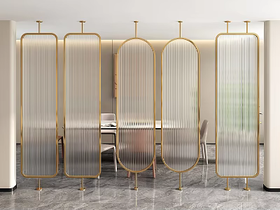 Modern Interior Room Divider With Gold Frame And Fluted Glass Panels 3d model