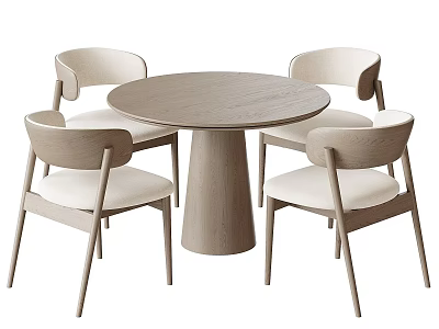 Modern Wooden Round Dining Table Set With Four Upholstered Chairs 3d model
