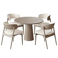 Modern Wooden Round Dining Table Set With Four Upholstered Chairs 3d model