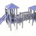 Children's Outdoor Blue Playground Equipment With Slides Climbing Nets Steps And Pavilions