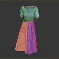 Women's Blue Short Sleeve V Neck Dress With Light Pink Geometric Pattern Skirt