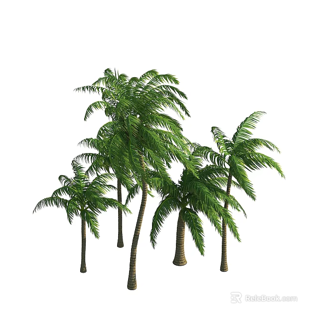 Tall Green Palm Trees With Lush Leaves And Sturdy Trunks In Natural Landscape 3d model 