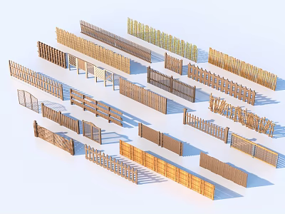 Garden Decorative Wooden Fence Varieties With Diverse Styles And Designs 3d model