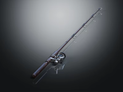 High Performance Fishing Rod Equipment With Wooden Handle And Metal Reel Design 3d model