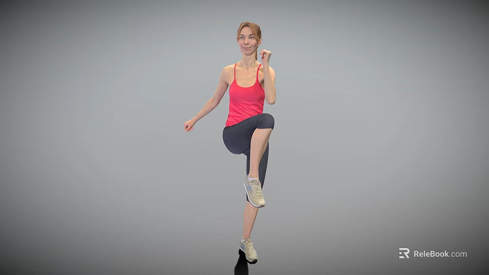 Woman In Pink Tank Top Doing Single Leg Exercise With Sneakers On Grey Background 3d model 