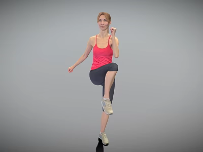 Woman In Pink Tank Top Doing Single Leg Exercise With Sneakers On Grey Background 3d model