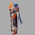 Cloaked Fantasy Mage Character With Flaming Staff And Skull Accessory Design