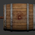 Traditional Wooden Barrel With Metal Hoops And Wooden Stopper For Home Storage