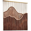 Artistic Woven Room Divider With Brown Beige Mountain Shape Tassel Design For Interior