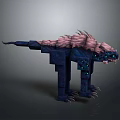 3D Dinosaur Like Creature Model With Dark Blue Body Pink Spiked Back and Glowing Eyes