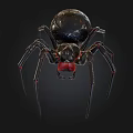 Black Spider With Shiny Body Red Eyes And Long Thin Legs On Dark Background