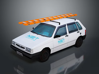 White Compact Car With Orange And White Roof Rack And NET Logo 3d model