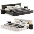 Light And Dark Modern Double Beds With Soft Pillows Cozy Blanket And Nightstands