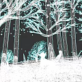 Snowy Winter Forest Scene With Red Berries And Fox Illustration
