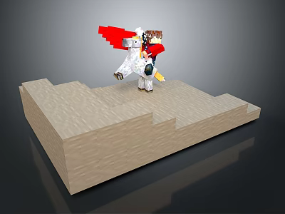 Man In White Costume With Red Cape Standing On Wooden Platform Display Scene 3d model