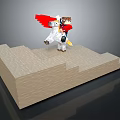 Man In White Costume With Red Cape Standing On Wooden Platform Display Scene