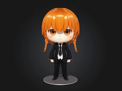 Cute Cartoon Character With Orange Braided Hair In Black Suit And Tie 3d model