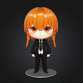 Cute Cartoon Character With Orange Braided Hair In Black Suit And Tie
