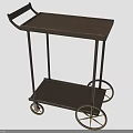 Vintage Wooden Trolley With Two Tier Shelf Metal Frame And Brass Wheels