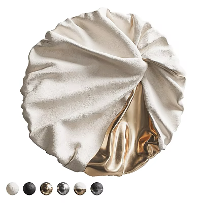 Modern Circular Wall Decor with Textured Pleated Ivory and Gold Finish for Contemporary Home Interiors 3d model