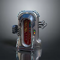 Futuristic Sci-Fi Metallic Chamber with Red Interior Pipes and Control Panel 3d model