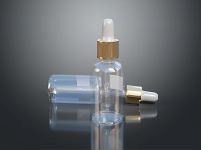 Transparent Dropper Bottles With Golden Caps For Skincare Products 3d model