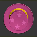 Fashionable Pink Top Hat With Star Patterns And Yellow Band Design